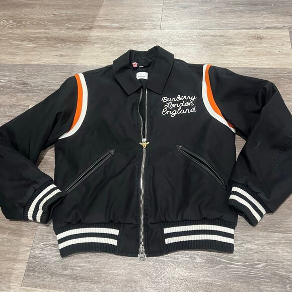 Buberry London Bomber Varsity Jacket Black and Orange Medium - Picture 3 of 13